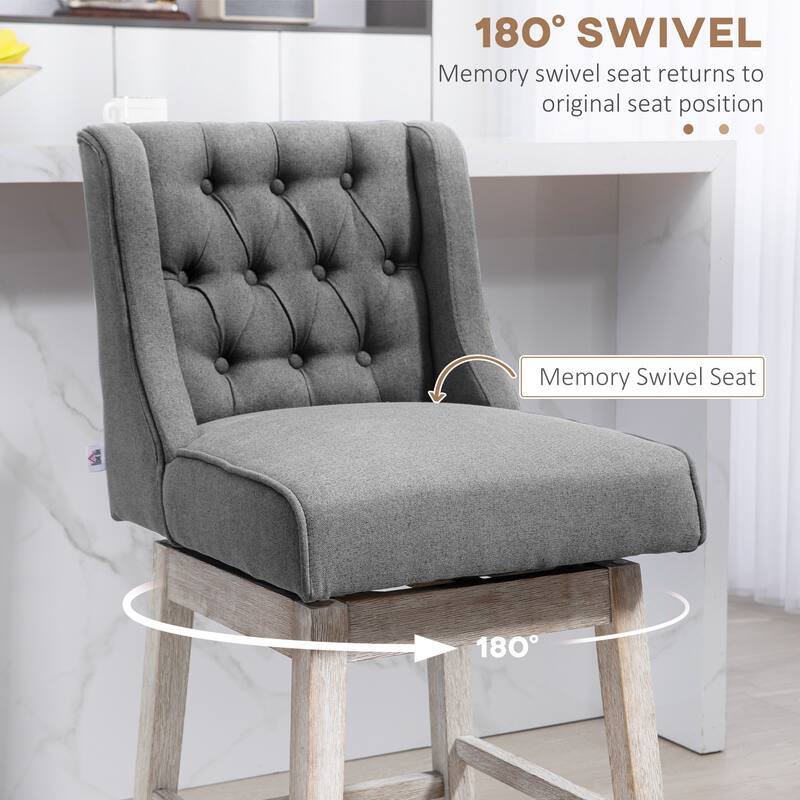 HOMCOM Counter Height Bar Stools Set of 2, 27" Seat Height Bar Chairs with Solid Wood Footrests and Button Tufted Design