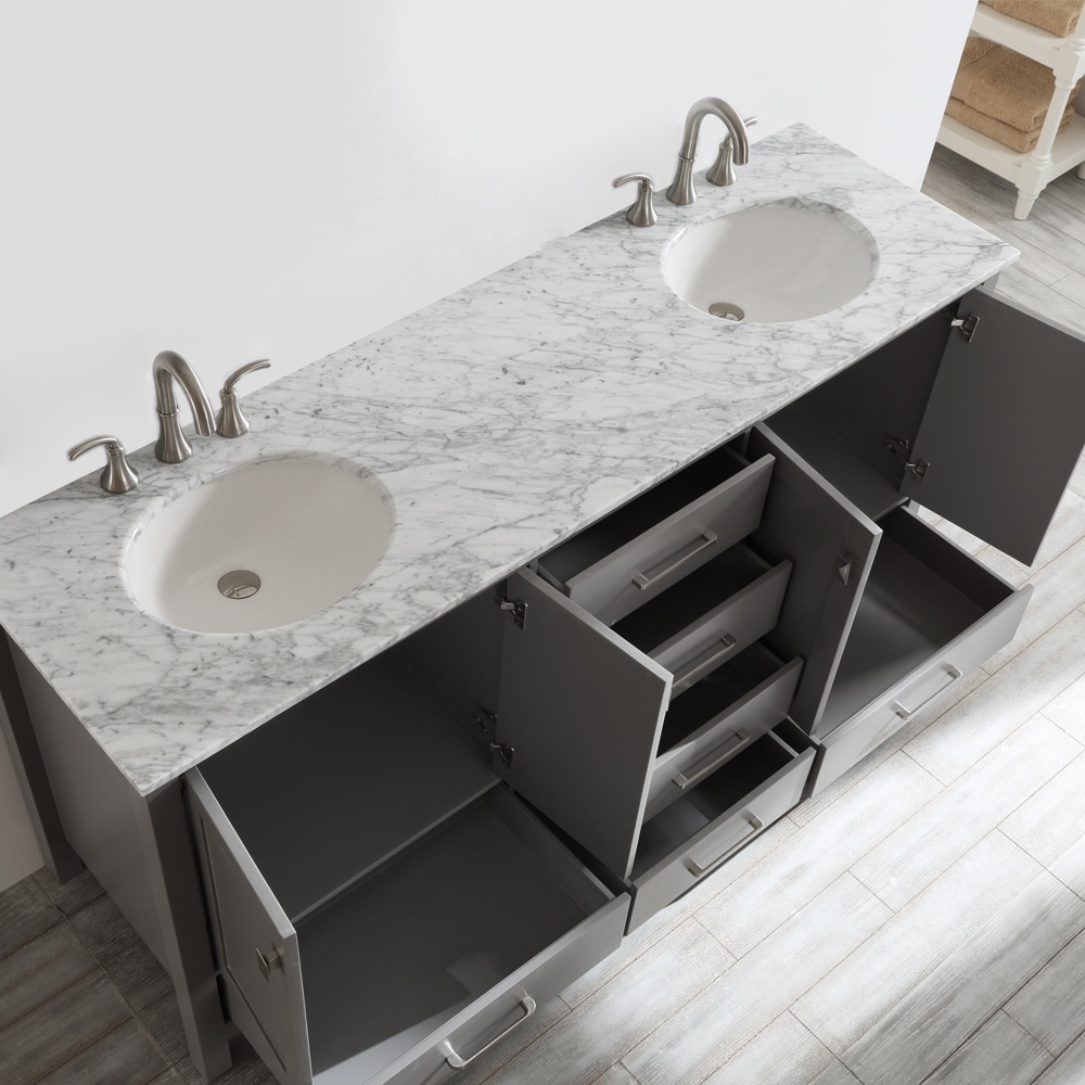 Shop Gela 72 Inch Grey Double Vanity With Carrera White Marble Top On Sale Overstock 10601778
