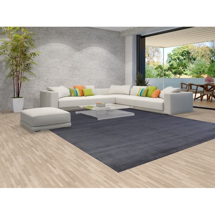 Hand Knotted Oriental 100% Wool Carpet Modern Solid Navy Blue & Blues Gabbeh Area Rug - 13' 1'' X 10' 5''