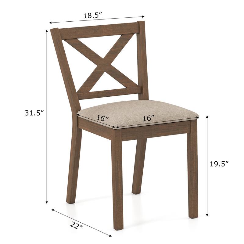 Set of 2 Oak Linen Upholstered Dining Chairs with Comfy Sponge Seat and Ergonomic Backrest - 18.5" x 22" x 31.5"