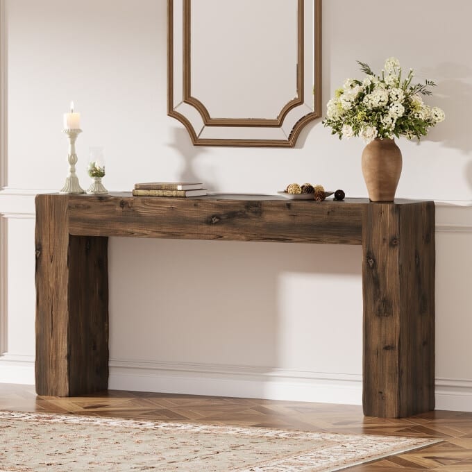 Solid Wood Console Table, 63-inch Farmhouse Entryway Table