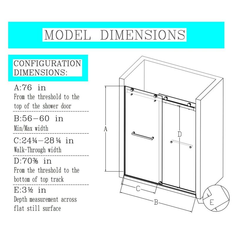 56-60"W x 76"H Frameless Double Sliding Shower Door
