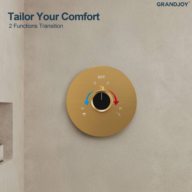 GRANDJOY 2-Function Shower System 5" High Pressure Shower Head and Tub Spout with Valve