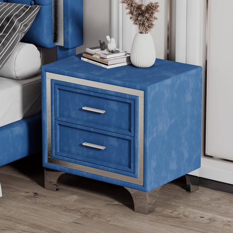 2-Drawer Nightstand with Metal Legs