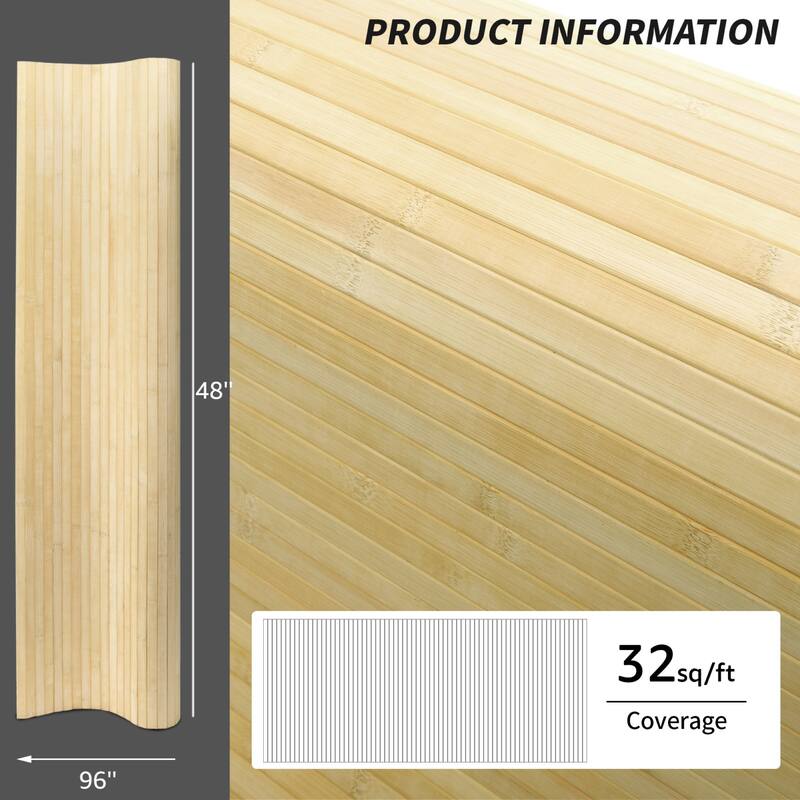 Art3d 48 x 96 in Natural Bamboo Wall Panel for Wall Decor for Living Room,Bedroom,Office - 96 X 48 - Raw