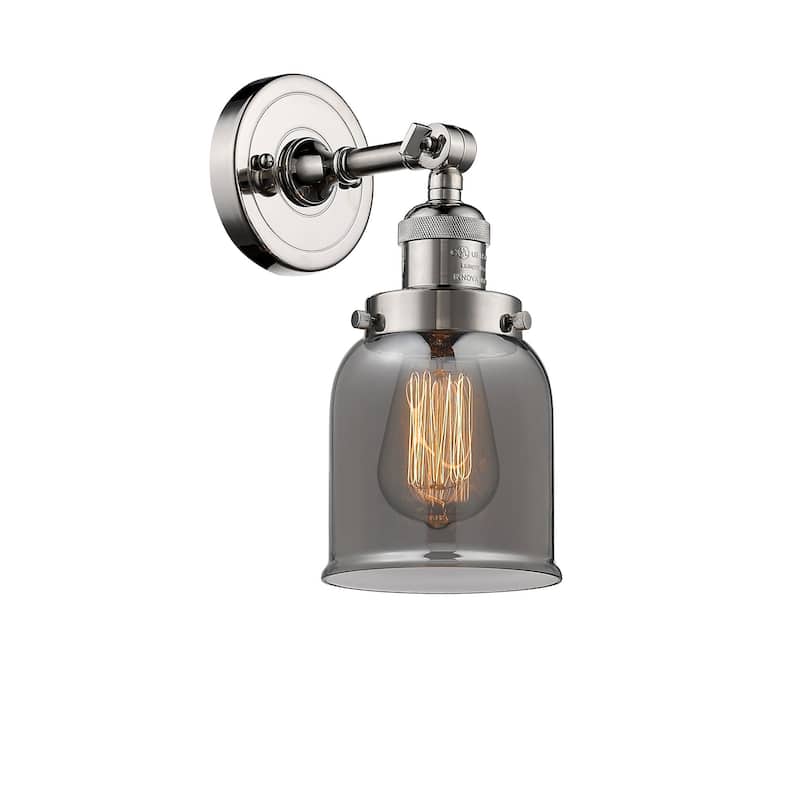 Innovations Lighting Small Bell Single Light 10" Tall Bathroom Sconce - Polished Nickel / Smoked