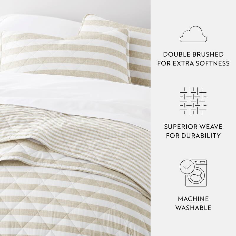 Becky Cameron All Season 3 Piece Striped Reversible Quilt Set