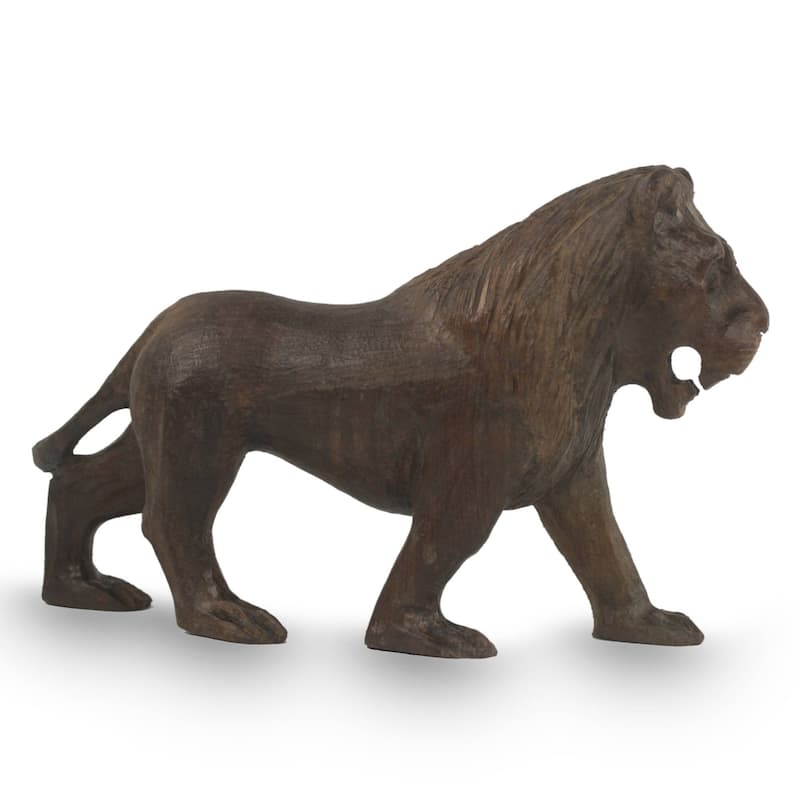 Handmade Lion Majesty Ebony sculpture (Ghana) - 27 x 17 x 11