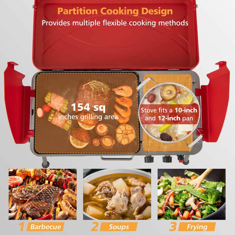 Costway 2-in-1 Propane Grill 2 Burner Camping Gas Stove Portable with - See Details