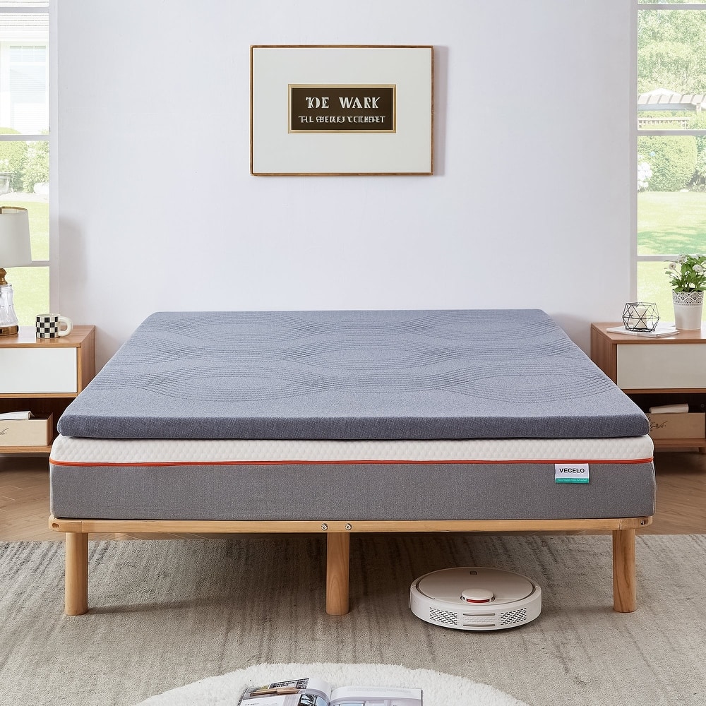Javlergo 2 Inch/4 Inch Mattress Topper, Comfort Memory Foam Bed Topper with Removable Washable Cover, Gray - N/A