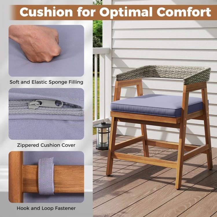 Grey Rattan Wood 5 Piece Round Patio Dining Set with Cushions - Table: 36" x 28"