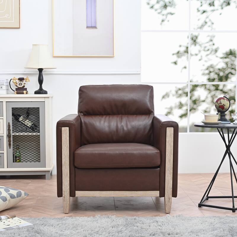 1-Seater Sofa with High-Resilience Sponge, Solid Wood Frame for Small Spaces - Brown