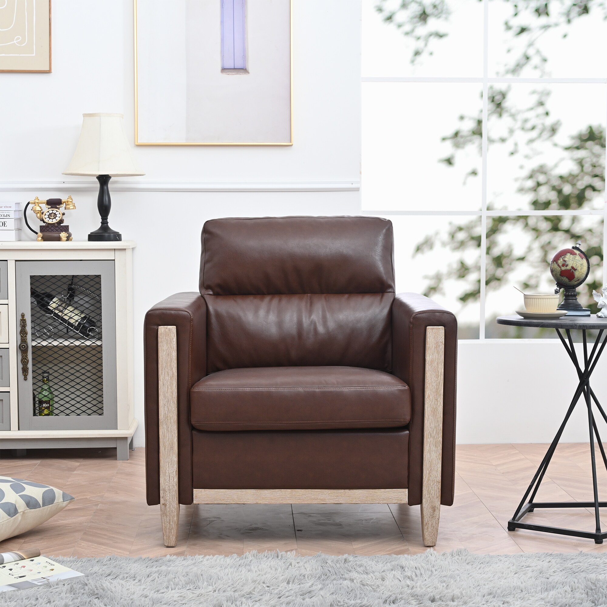 Elegant And Modern Comfortable Leather Single Sofa Chair,Soft  Cushions,Durable Solid Wood, image size:2000x2000