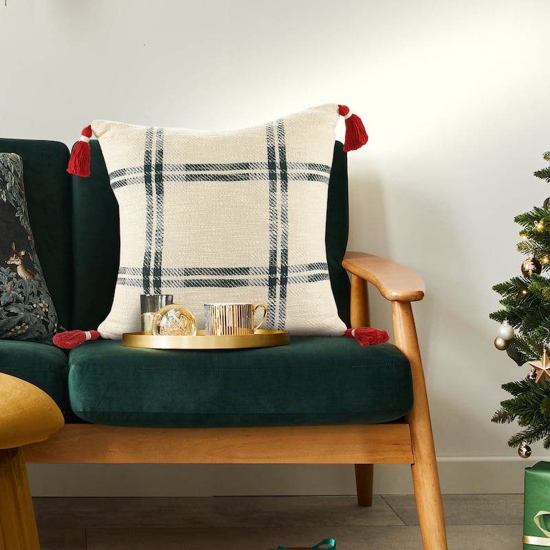 Sevita Woven Holiday Plaid Cotton Throw Pillow