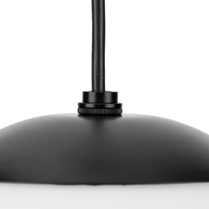Atwell Collection Matte Black and Opal Glass Globe Medium Hanging Pendant Light - 10 in x 10 in x 10.5 in