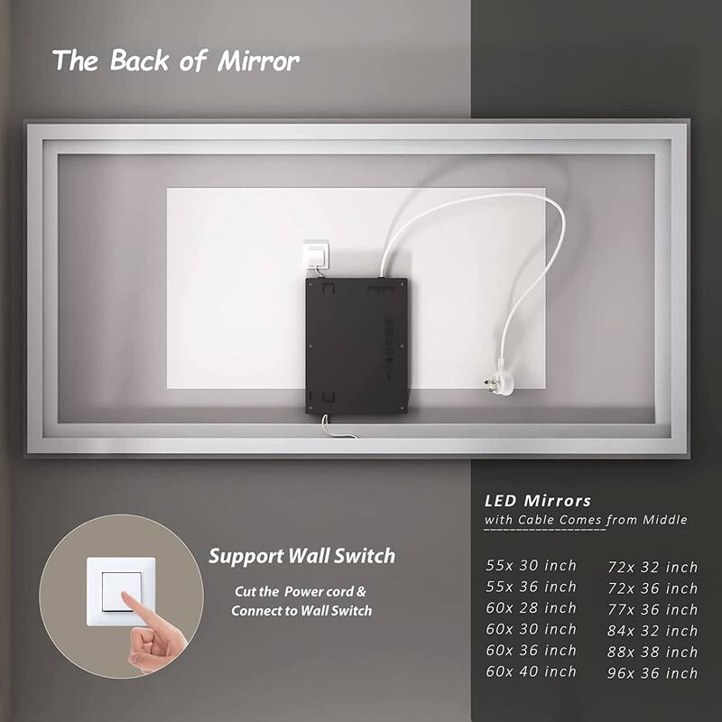 Super Bright RGB Backlit & LED Frontlit Anti-Fog Bathroom Vanity Mirror in Tempered Glass & ETL