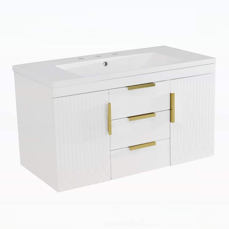 Wall Mounted Bathroom Storage Cabinet with 2 Drawers,with Top Sink