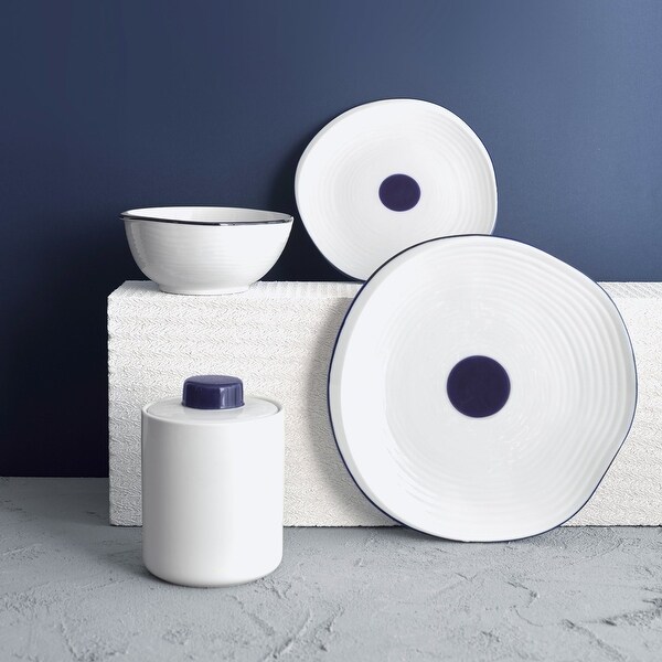 12 Inch White Dinner Plate with Decorative Blue Dot 6 Piece Set On Sale Bed Bath Beyond 37738370