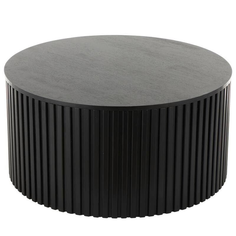 Wood Handmade Ribbed Coffee Table with Slatted Base - Brown or Black - Roche River Decor - Black