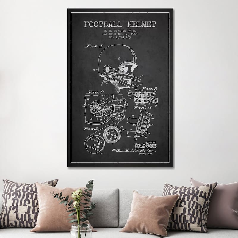 iCanvas "Football Helmet Charcoal Patent Blueprint" by Aged Pixel Canvas Print