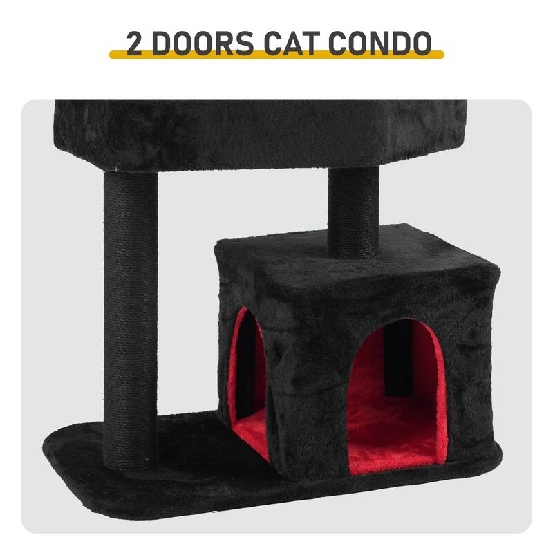 44" Gothic Cat Tree Tower with Condo, Coffin, Scratching Posts & Toys - 26.8 x 15.7 x 44.5 In