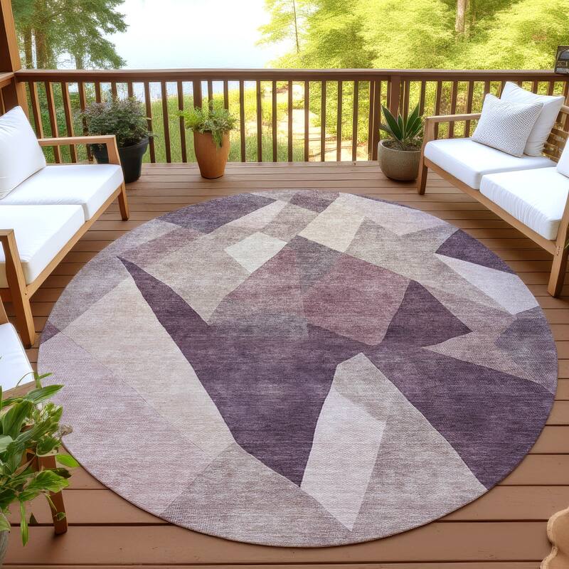 Machine Washable Indoor/ Outdoor Modern Queby Chantille Rug - Plum - 8' x 8'