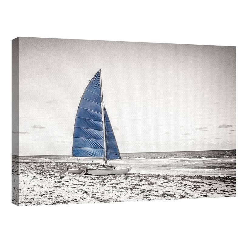 Blue Catamaran B&W by Flo Minton Canvas Art Print