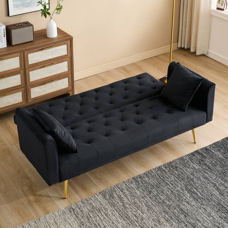71" Velvet Love Seat Couches, Adjustable Backrest Sofa Bed with 2 Pillow