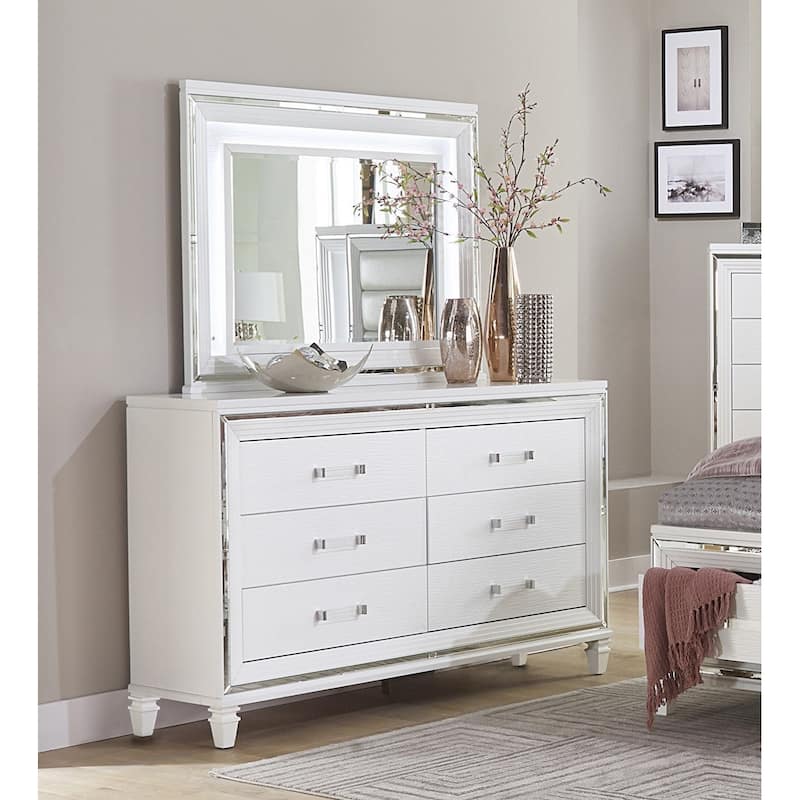 Platform Bedroom Set White Finish LED Light Bed with Storage