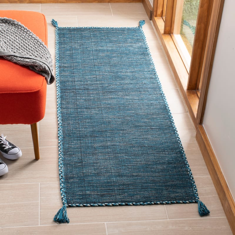 SAFAVIEH Handmade Flatweave Montauk Jahi Plaid Casual Cotton Rug - 2'3" x 9' Runner - Blue/Black