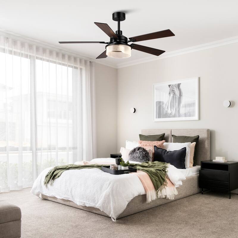 52" Modern Black Reversible 5 Blades Dimmable LED Ceiling Fan with Light and Remote