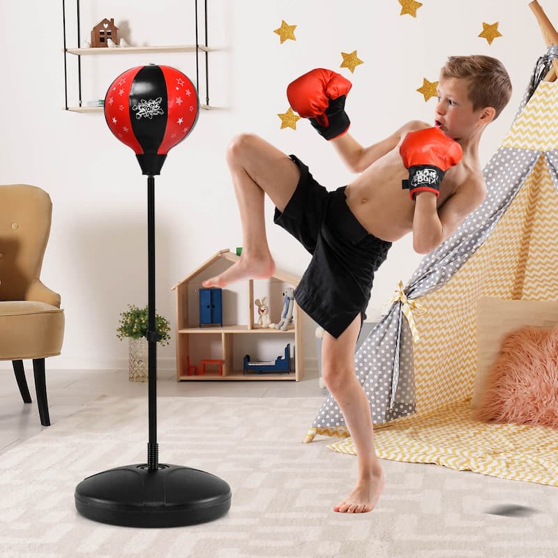 Costway Kids Punching Bag Toy Set Adjustable Stand Boxing Glove Speed