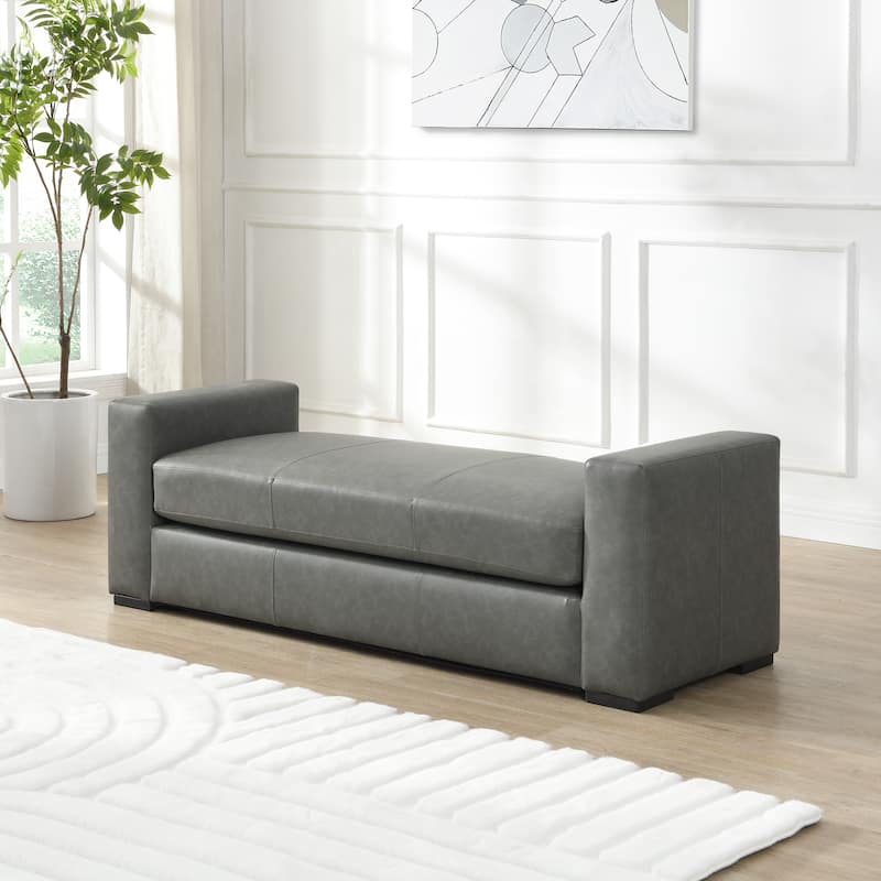 Entryway Bench, 57.70" Stylish Faux Leather Bench with Square Armrests