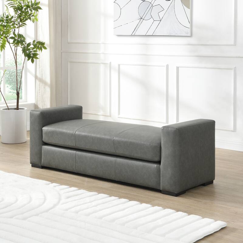 Stylish and Durable Grey Faux Leather Ottoman