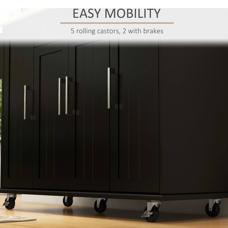 Kitchen Island on Wheels, Rolling Cart with Rubberwood Top, Drawer, Spice Towel Rack, Storage Cabinet with Adjustable Shelves