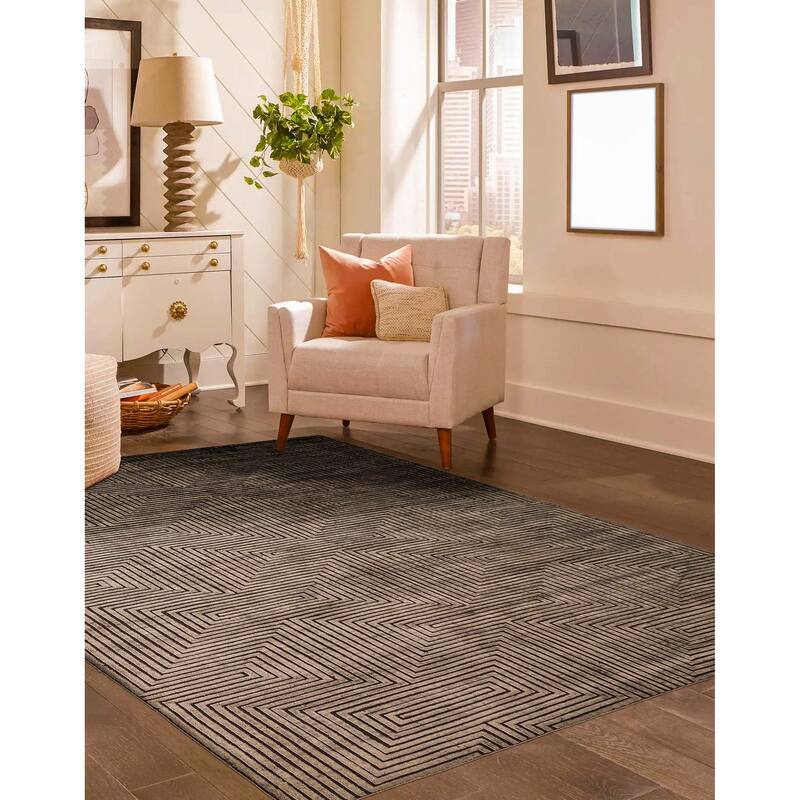 ECARPETGALLERY Hand Loomed Elysian Grey Viscose Rug - 6'6 x 9'7
