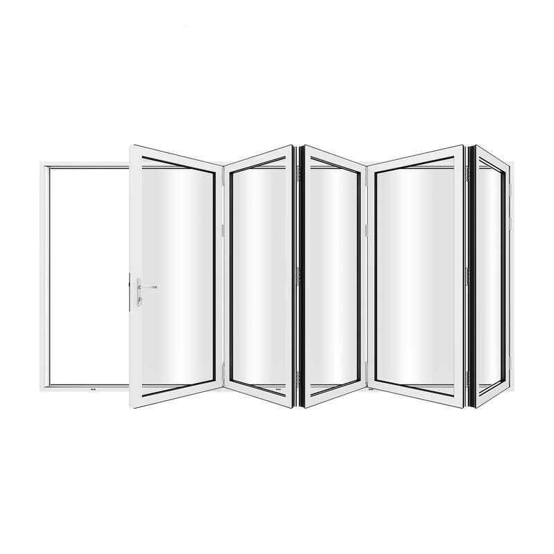 KaMic 168"×80" 5 Panels Aluminum Folding Door In White,Folded Out From Left To Right Model #:FD5PWH16880-LR - 168×80 - White