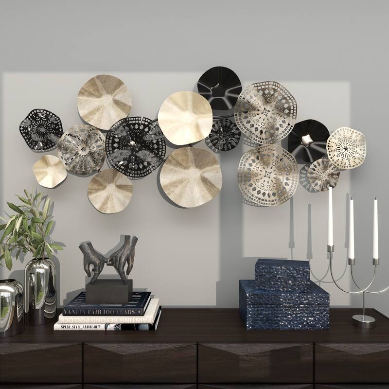Metal Plate Textured Wall Decor with Black Accents - Silver - Roche River Decor