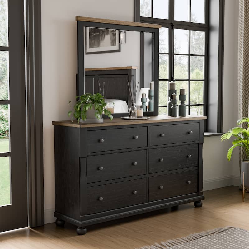 Furniture of America Lucan Farmhouse 2-piece Black Solid Wood Dresser and Mirror Set - Black