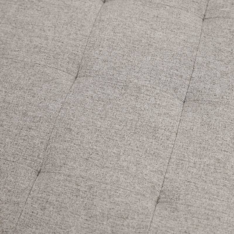 Round Cotton Linen Tufted Ottoman with Metal Frame