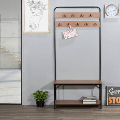 Carbon Loft Mathieu Hall Tree with 9 Hooks in Black Metal Frame - 32" x 12" x 67"