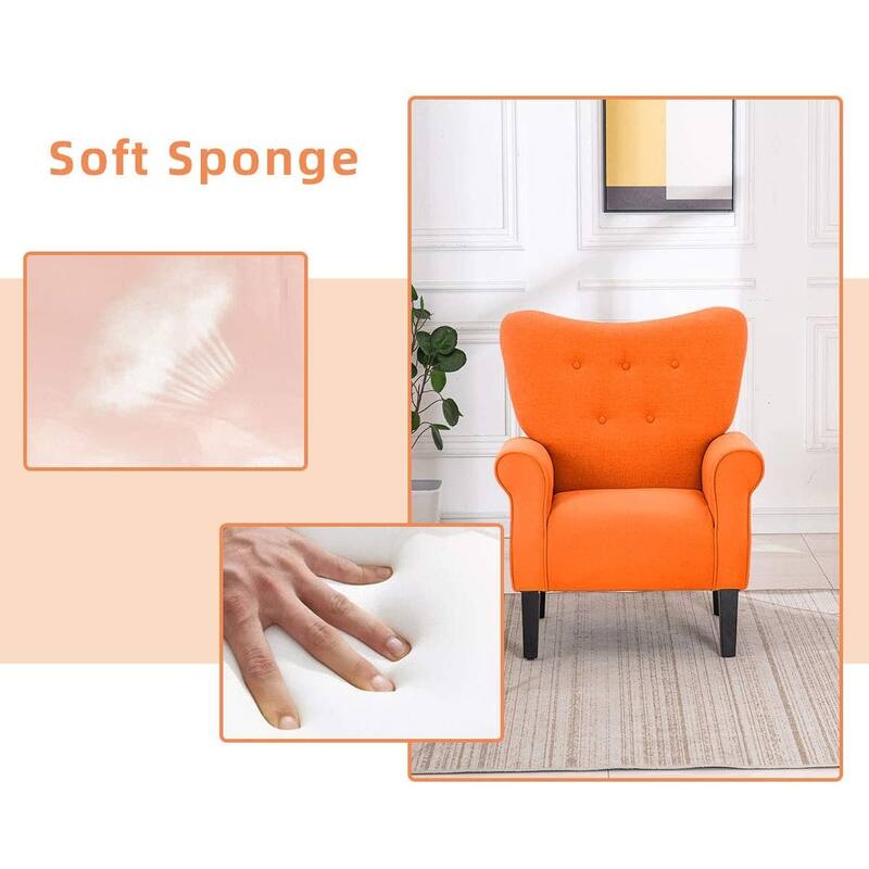 Erommy Wing back Arm Chair, Upholstered Fabric High Back Chair with Wood Legs