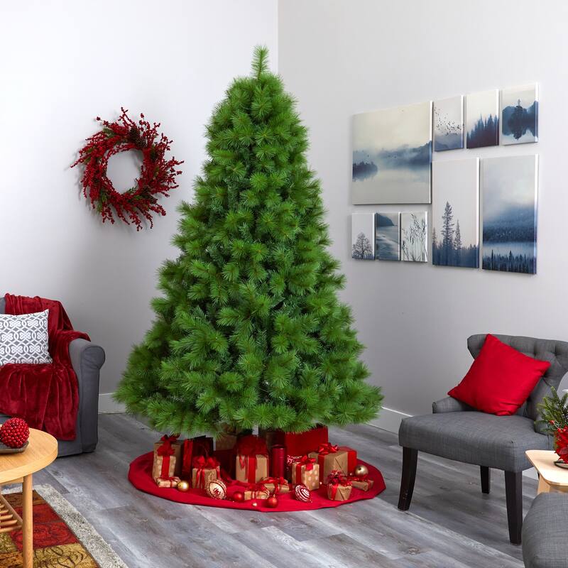 7.5ft. Green Pine Artificial Christmas Tree with 550 Clear LED Lights - Lush Full-Bodied Holiday X-Mas Tree