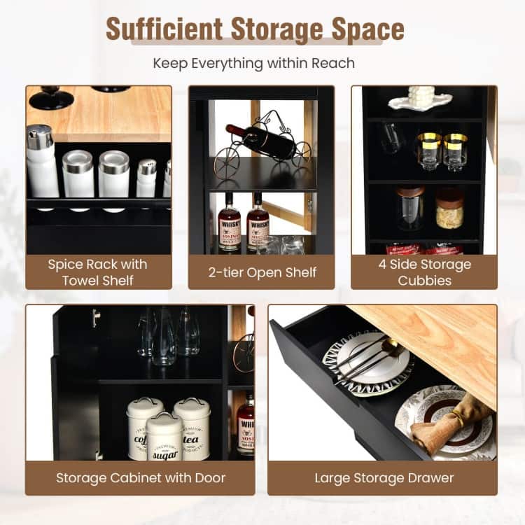 Drop-Leaf Kitchen Island with Rubber Wood Top - 49" x 30" x 36"(L x W x H)