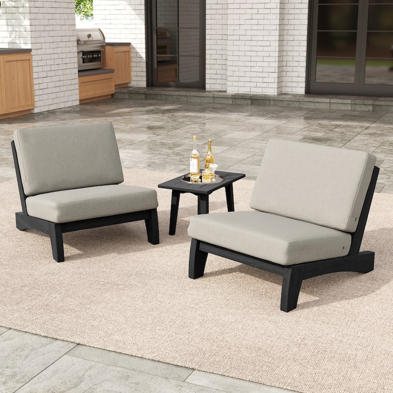 3-piece Outdoor Patio Teak Wood Club Chairs with Side Table
