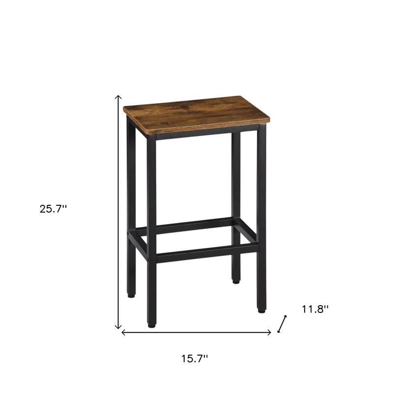 HomeRoots Set of Two 26" Brown and Black Steel and Wood Backless Counter Height Bar Chairs