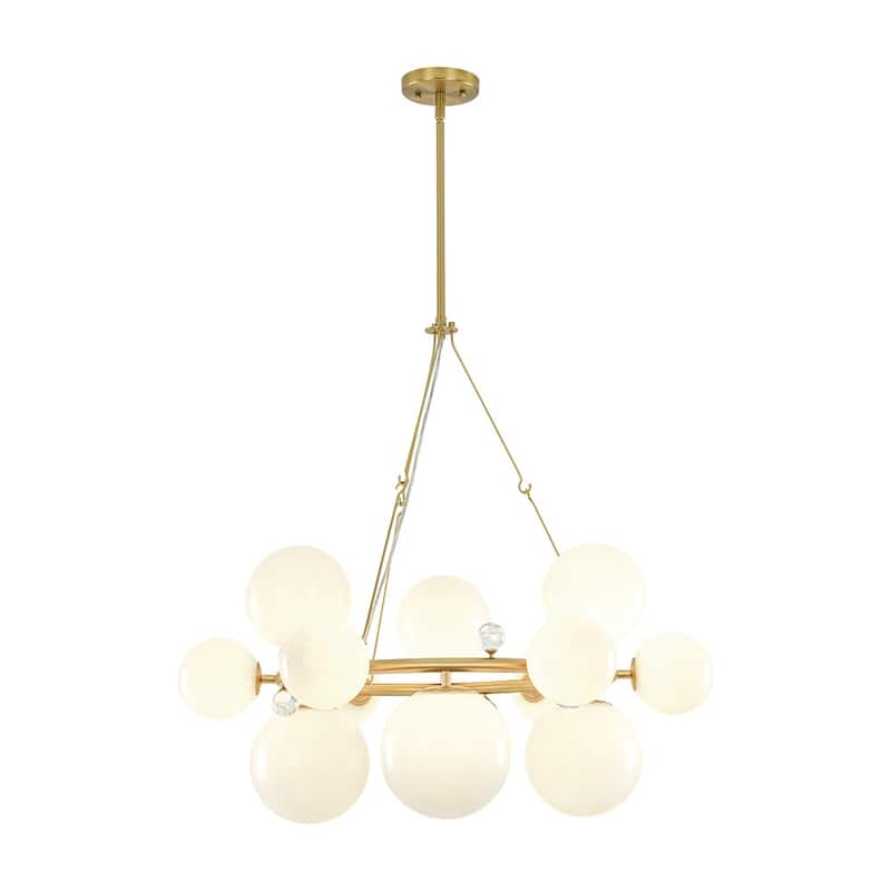 12-Light Luxe White Bubble Glass Globe Round Circle Chandelier