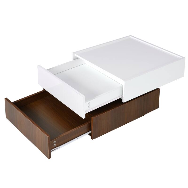 Square 360°Rotating Coffee Table with 2 Drawers