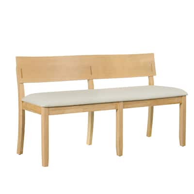 Celi 53 Inch Dining Bench, Cream Fabric Seat, Natural Brown Wood Frame