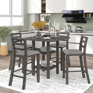 5 Piece Counter Height Dining Set Wooden Kitchen Set Square Dining ...